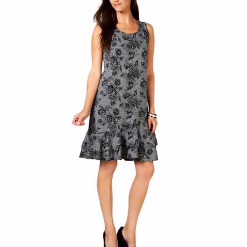 NY collection floral ruffled houndstooth dress NWT